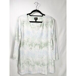 JM collection Floral Multicolor Embroidered 3/4 sleeve Stretch Blouse Top Size L